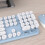 Conjunto de teclado e mouse sem fio com teclas redondas retrô. 4