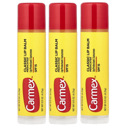 Carmex Καρμέξ, Κλασική Λιπική Βαλσάμια, Medicated, SPF 15, 3 Στιβίδια, 0.15 oz (4.25 g) Each