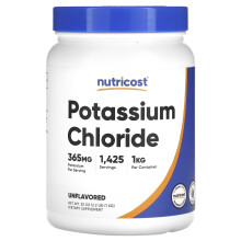 Nutricost, Kalium Kloridi, Makuuton, 365 mg, 2,2 lbs (1 kg)