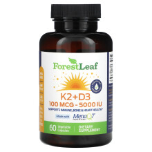Forest Leaf, K2 + D3, 100 mcg (5 000 IU), 60 rastlinných kapsulí