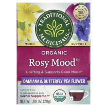 Traditional Medicinals, Rosy Mood Orgánica, Damiana & Flor de Mariposa, Libre de Caffeína, 16 Bolsas de Té Envueltas, 0.99 oz (28 g)