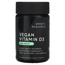 Sports Research, Vitamina D3 Vegana, 125 mcg (5.000 IU), 60 Softgéis de Vegetal