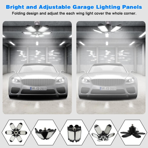 2-Pack 32000LM LED Garage Ceiling Light, 6500K, 6 Deformable Panels, E26/E27 Socket – Compatible with Workshop, Warehouse, Attic 2