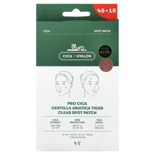VT Cosmetics, Pro Cica Centella Asiatica Tiger Clear Spot Patch, 4 Fogli, 66 Patch