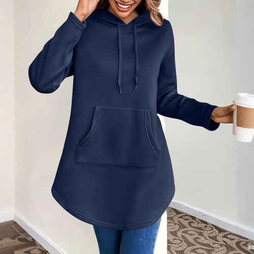 Damen-Kapuzenpullover in Übergröße, einfarbig, mit Taschen 1