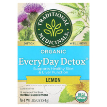 Traditional Medicinals, Organische EveryDay Detox, Lemon, Koffie-vrij, 16 Verpakte Thee-ballen, 0.85 oz (24 g)