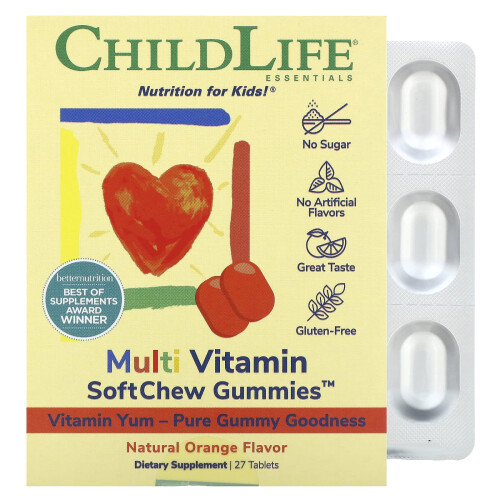 ChildLife Essentials, Monivitamiini SoftChew Gummies, Luonnollinen Orange, 27 Tabletti