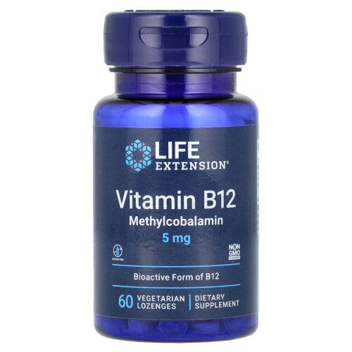 Life Extension, Vitamiini B12 Metyylisyanobalamiini, 5 mg, 60 Kasvislohenneita