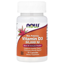 NOW Foods, Vitamina D3, Potenza Massima, 50,000 IU, 15 Capsule