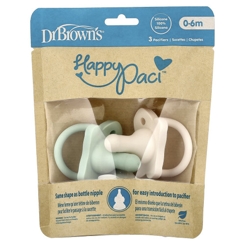 Dr. Brown's, HappyPaci Παχουλό, 0-6 Μήνες, Πράσινο, Γκρι & Καστανό, 3 Κόμμα