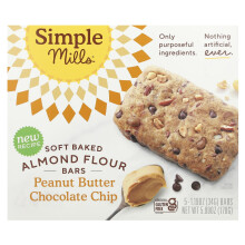 Simple Mills, Soft Baked Almond Flour Bars, Peanut Butter Chocolate Chip, 5 Bars, 1.19 oz (34 g) Each