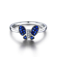 (10) Cocktail Silver Butterfly Ring Plated Blue Cubic Zirconia Size Insect 678910