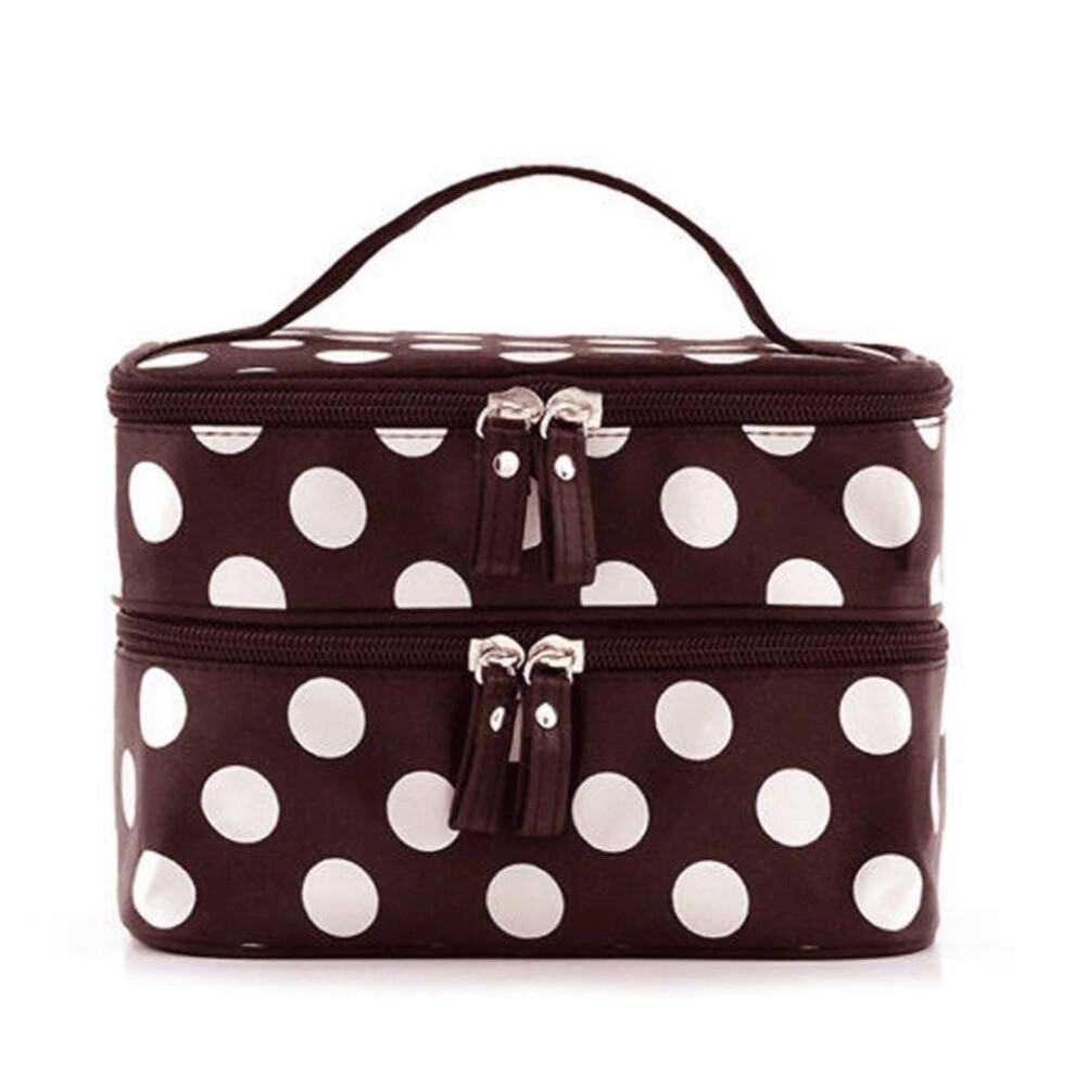 (Brown) Bag Makeup Double Large Capacity Toiletries Storage Bags Handbag Fashion Tote