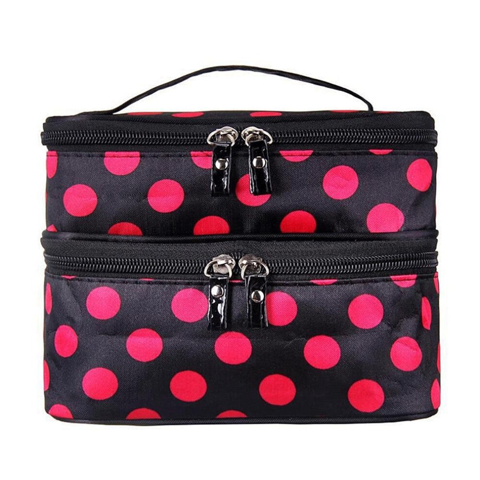 (Black Pink) Bag Makeup Double Large Capacity Toiletries Storage Bags Handbag Fashion Tote