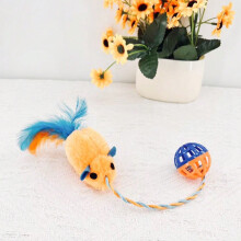 (Orange) Blue Orange And Feather Mouse Bell Ball Toy For Cats Interactive Plush And Fun