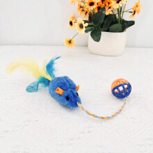 (Blue) Blue And Orange Feather Mouse Bell Ball Toy For Cats Interactive Plush And Fun