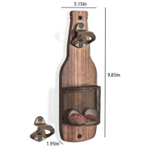 Vintage Wooden Wall Mounted Bottle Opener with Cap Catcher for Catering Bar Beer Lovers