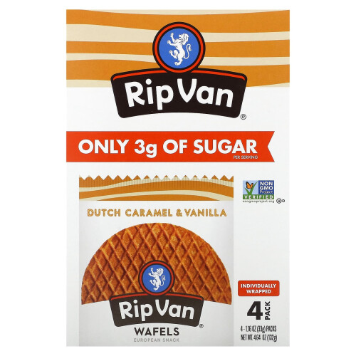 Rip Van Wafels, Ολλανδική Καραμέλα & Βανίλια, 4 Πακέτα, 1.16 oz (33 g) Κάθε