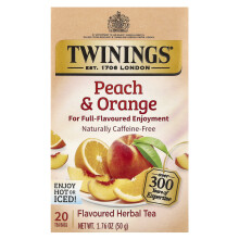Twinings, Bylinná Čaj, Peach & Orange, Bez Kofeínu, 20 Čajových Válcí, 1,76 oz (50 g)