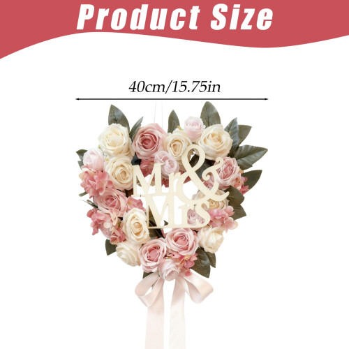 Artificial Rose Heart Wreath 40cm for Front Door 2