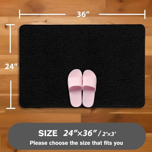 Tapete de banheiro preto, absorvente, lavável, antiderrapante, em chenille, 24 polegadas. 1