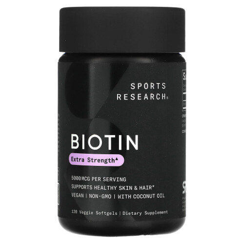 Vitamina Biotina con Aceite de Coco, 5,000 mcg, 120 Cápsulas Blandas