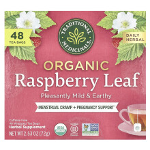 Traditional Medicinals, Organische Framboos Blad, Koffie Vrij, 48 Verpakte Thee Zakjes, 2,53 oz (72 g)