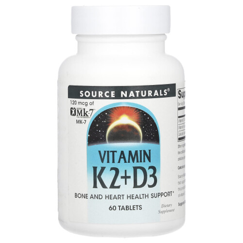 Source Naturals, Vitamiini K2 + D3, 60 Tabletti