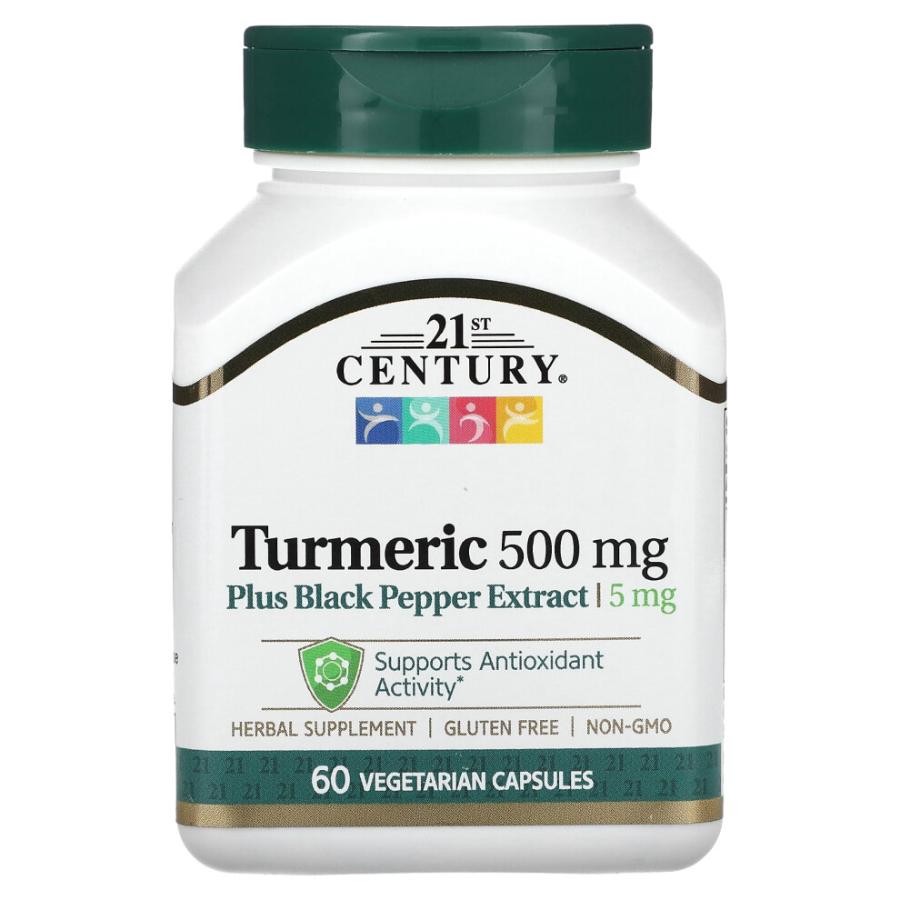 21St Century Black Turmeric Plus Pepper Extract, 500 Mg, 60 Vegetarian Capsules