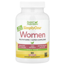 Super Nutrition, Simply One, Vrouwenmultivitamine met Super Complexes, IJzervrij, 90 Tabletten