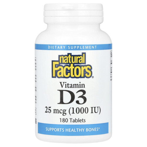 Natural Factors, Vitamin D3, 25 mcg (1.000 IU), 180 Tabletten