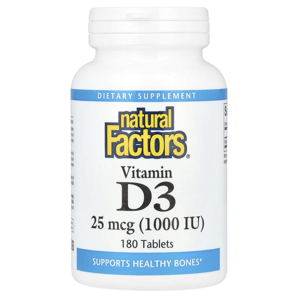 Natural Factors , Vitamin D3, 25 Mcg (1,000 Iu), 180 Tablets