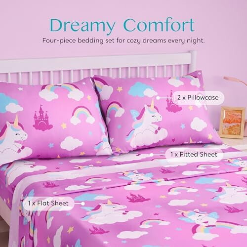 Ensemble de draps pour enfants Licorne violette, 4 pièces, en microfibre 2