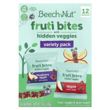 Beech-Nut, Bites de Frutas com Veggies Ocultos, Pacote de Variedade, 12 Pacotes, 0,63 oz (18 g) Cada