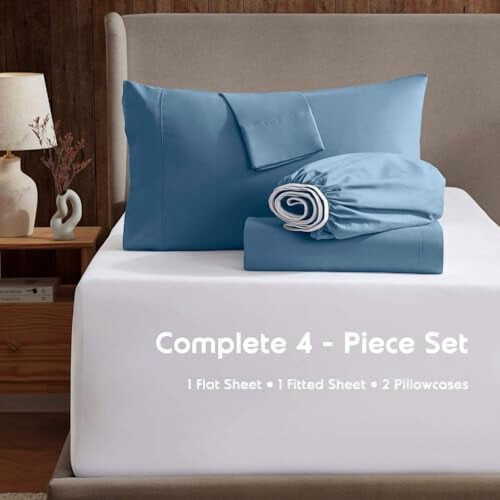 Ensemble de draps en microfibre pour lit queen, 4 pièces, poches profondes 1