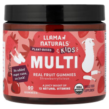 Llama Naturals, Multi dla Dzieci, Prawdziwe Owoce Gummies, Strawberrylicious, 60 Gummies