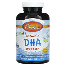 Carlson, Barns Smältbara DHA, Burstande Apelsin, 100 mg, 180 mjuka Gel