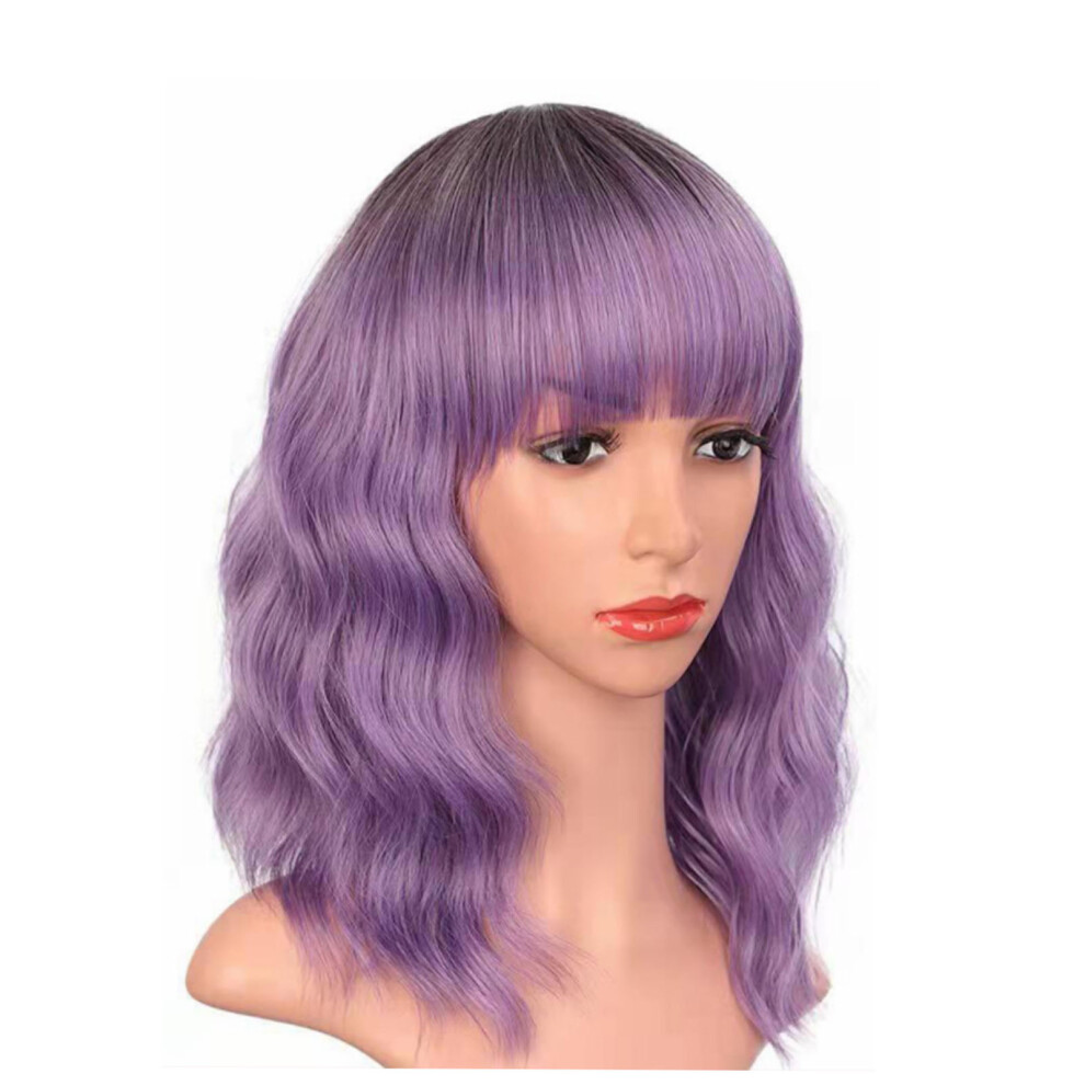 Fake Curly Synthetic Wig for Women, Purple, 24x15x4cm