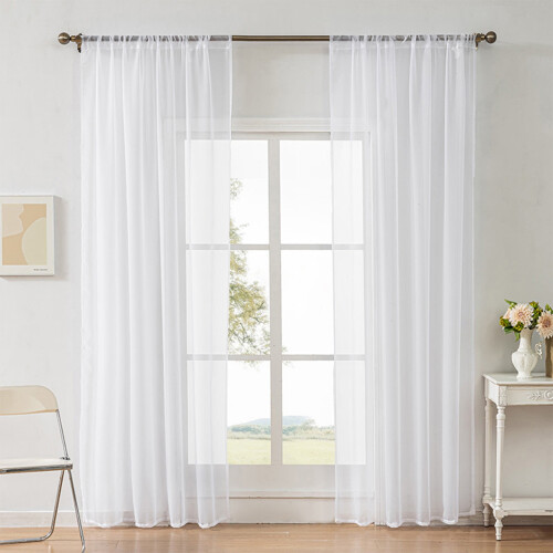Solid Color Sheer Curtains Semi-Sheer Rod Pocket 2-Pack 1