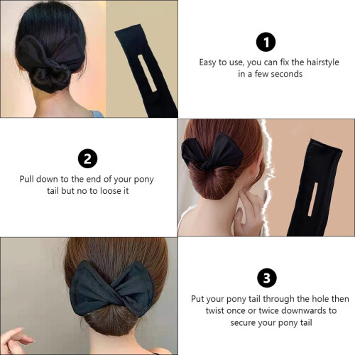 Chignon torsadé en polyester noir (3 pièces) 1