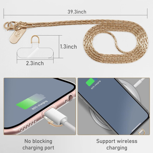 Cordão para celular com alça transversal, pingentes removíveis e função antifurto, compatível com iPhone, para mulheres. 2