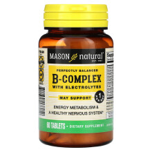 Mason Natural, Perfectly Balanced B-Complex with Electrolytes, 60 Tabletek