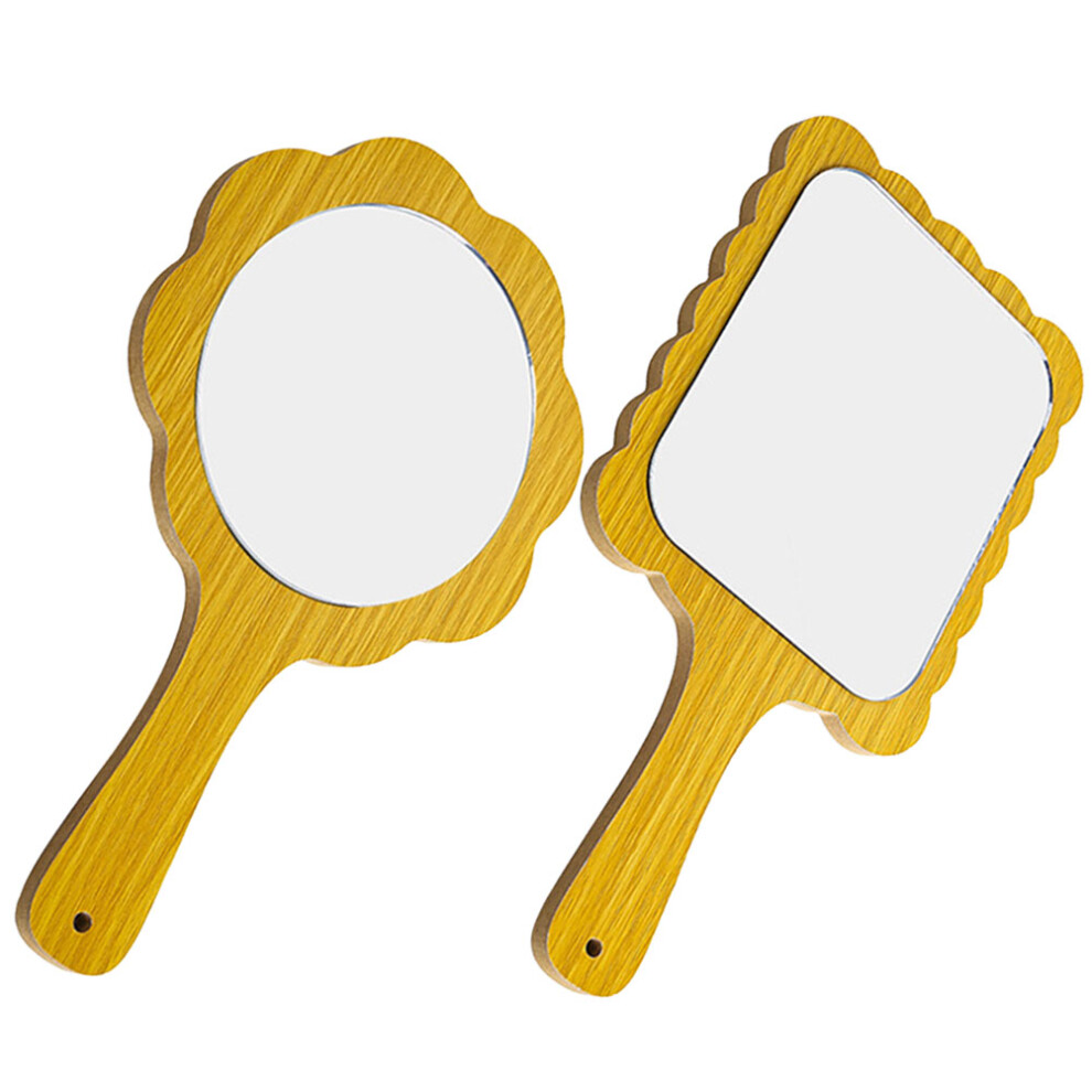 Happyyami 6 Pcs Hand-Held Wooden Makeup Mirrors For Men And Women