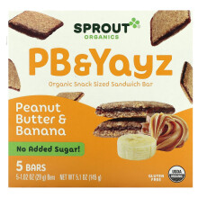 Sprout Organics, PB & Yayz, Orgaaninen Sandwich Bar, Peanut Butter & Banana, 5 Baria, 1.02 oz (29 g) Kappale