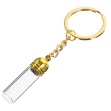 3Pcs Golden Metal Glass Bottle Keychain Pendant Leakproof Storage Jar