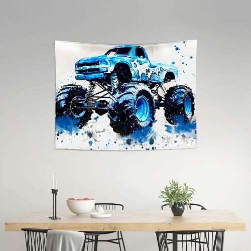 Monster Truck Big Wheels Μπλε πιτσιλίσματα χρώματος Ταπισερί κρεμαστό τοίχου 100% 1