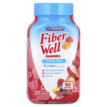 VitaFusion, Fiber Well Gummies, Sugar Free, Peach, Strawberry, and Berry, 90 Gummies