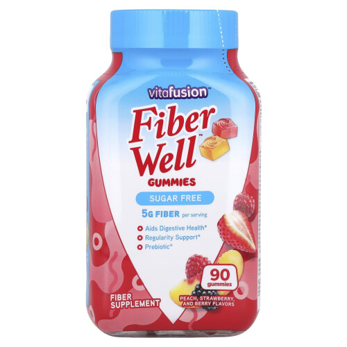 VitaFusion, Gummies de Fibra Bem, Sem Açúcar, Pêssego, Morango e Morango, 90 Gummies
