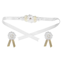 2Sets Comfortable White Floral Maternity Sash Belt for Pregnancy Decor