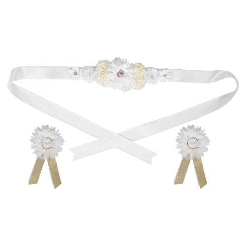 2Sets Comfortable White Floral Maternity Sash Belt for Pregnancy Decor